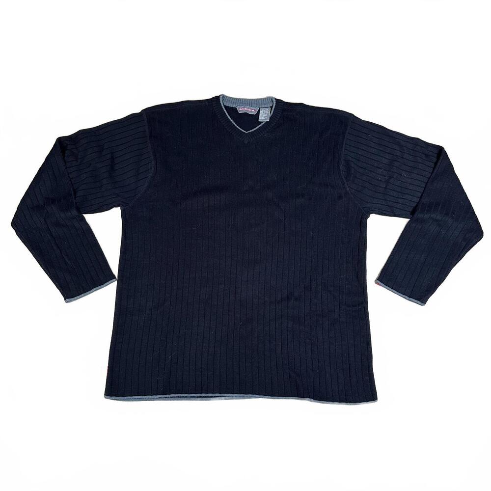 Quiksilver Mens V-neck Sweater XL Black Ribbed